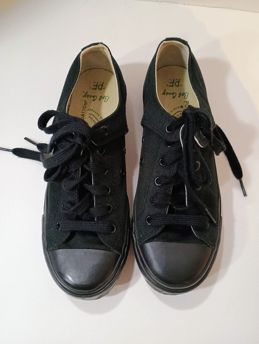 PF Flyers Logo Black Lo Top Canvas Sneakers Bob Cousy Green Label W 8 Men 6.5